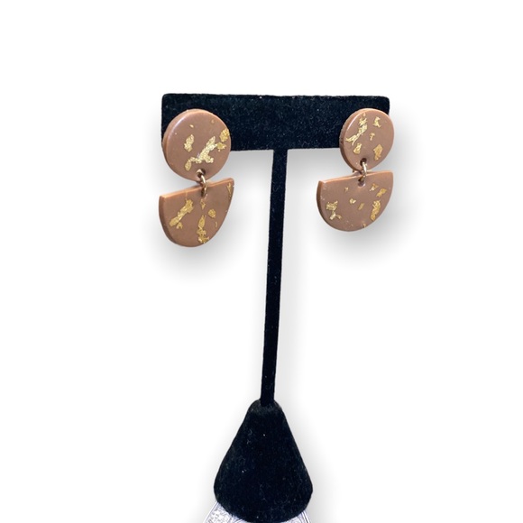 Handmade Nude & Gold Two Tier Clay Earrings - Picture 3 of 3